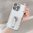 thumbnail image 1 of Compatible with iPhone 15 Pro Clear Case with Camera Lens Film Foldable Stand Luxury Electroplated Frame Case Women Girls Men Hidden Kickstand Phone Case Slim Soft TPU Cover, Silver, 1 of 7