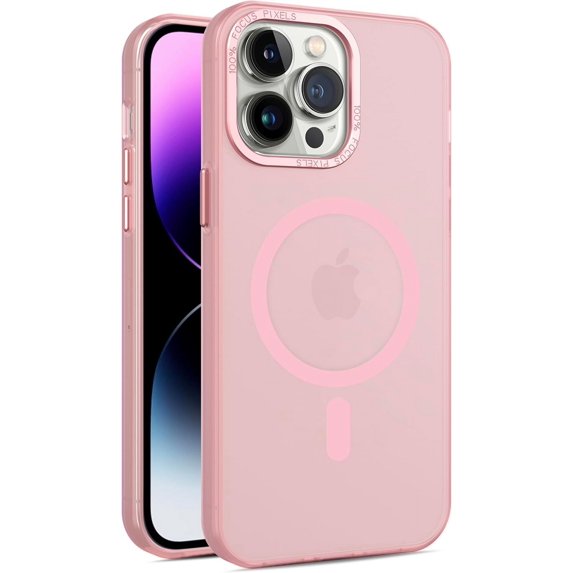 Compatible with iPhone 15 Pro Frosted Case Magnetic Wireless Charging Case for Men Women Slim Soft TPU Cover Fashion Luxury Protection Shockproof Translucent Matte Phone Case, Pink