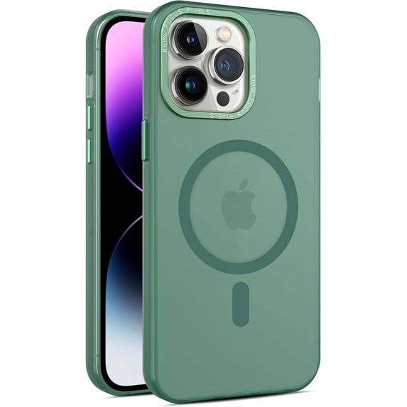 Compatible with iPhone 15 Pro Frosted Case Magnetic Wireless Charging Case for Men Women Slim Soft TPU Cover Fashion Luxury Protection Shockproof Translucent Matte Phone Case, Green