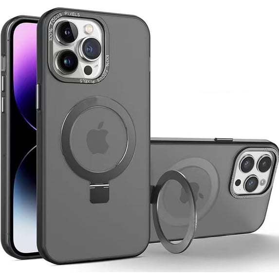Compatible with iPhone 15 Pro Frosted Case with Ring Stand 180° Rotatable Magnetic Kickstand Invisible Holder Translucent Fashion Luxury Protection Shockproof Case for Women Girls Man