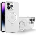 thumbnail image 1 of Compatible with iPhone 15 Pro Frosted Case with Ring Stand 180° Rotatable Magnetic Kickstand Invisible Holder Translucent Fashion Luxury Protection Shockproof Case for Women Girls Man, 1 of 11