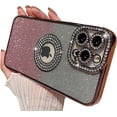 thumbnail image 1 of Compatible with iPhone 15 Pro Glitter Case,Luxury Cute Sparkle Diamond Design with Bling Camera Protection Plating Logo View,Aesthetic Shockproof Bumper for Women Girls Phone Cover-Pink, 1 of 12