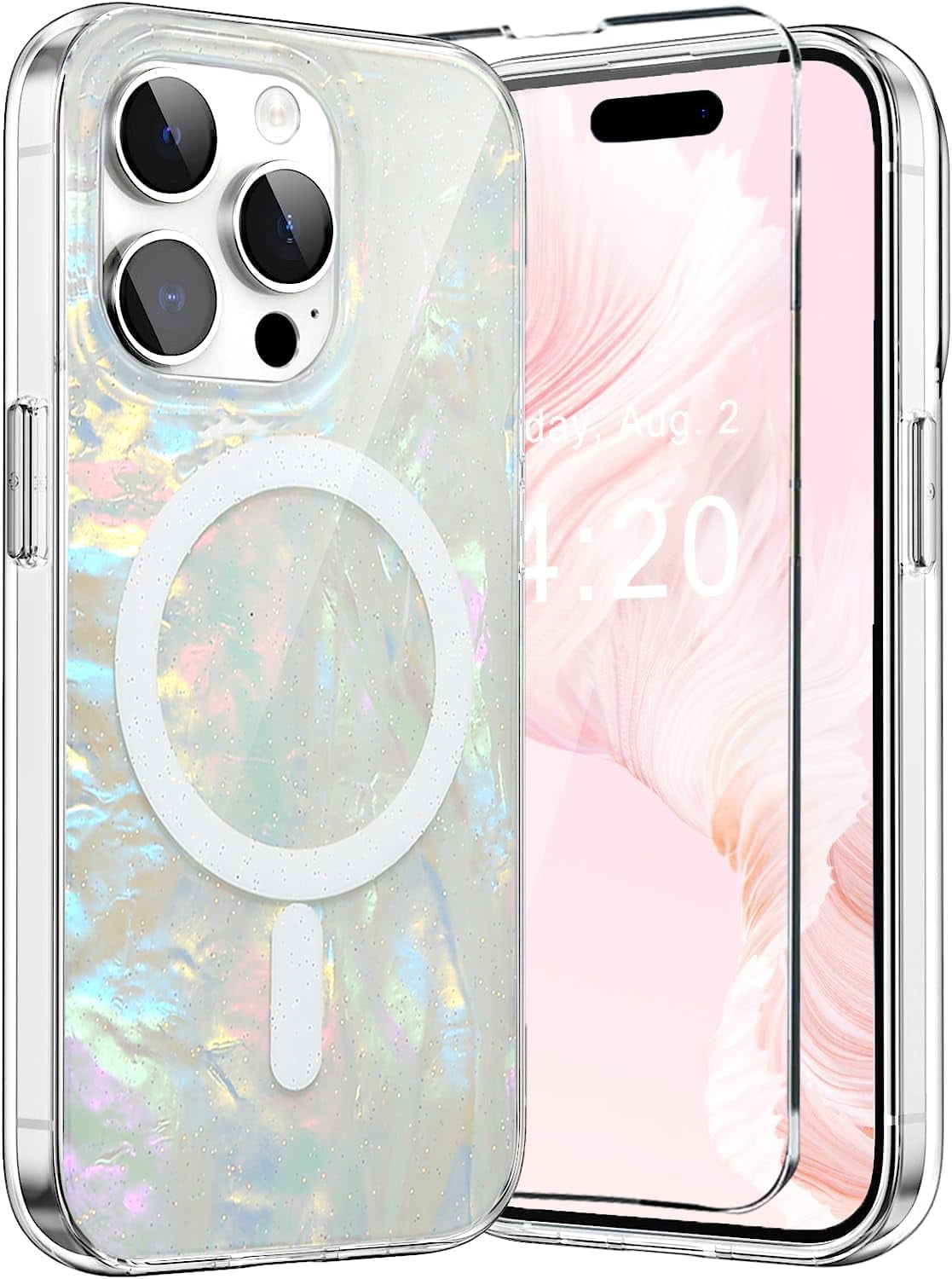 Compatible with iPhone 15 Pro MagSafe Case for Women Girls, Opal Pearly