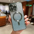 thumbnail image 1 of Compatible with iPhone 15 Pro Magnetic Case [Compatible with MagSafe] with Camera Lens Protector, Luxury Plating Cute Glitter Bling Clear Case for Women Girls Soft TPU Cover - Darkgreen, 1 of 9