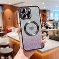 thumbnail image 1 of Compatible with iPhone 15 Pro Magnetic Glitter Bling Case, Luxury Love Heart Pattern Plating Case, Compatible with MagSafe for Women Girls Shockproof Soft Rubber TPU Back Cover, Darkpurple, 1 of 11