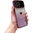 thumbnail image 1 of Compatible with iPhone 15 Pro Max 5g Gradient Glitter Heart Phone Case [Full Camera Lens Protector],Luxury Plating Slim Clear Cover with Side Pattern,Soft Shockproof Protective Bumper (Purple), 1 of 6