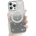 thumbnail image 1 of Compatible with iPhone 15 Pro Max 6.7 Inch Case Support for MagSafe, Plating Diamond Glitter Magnetic Case 2* Screen Protector Camera Protection Back Cover for iPhone 15 Pro Max Case -Silver, 1 of 12