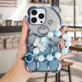 thumbnail image 1 of Compatible with iPhone 15 Pro Max Bling Case Cute Bear Shape Clear Case Detachable Gradient Glitter Paper with Beaded Bracelet Chain for Women Girls Soft TPU Electroplated Phone Cover, Blue, 1 of 6
