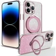 thumbnail image 1 of Compatible with iPhone 15 Pro Max Bling Case with Invisible Ring Holder Kickstand, Compatible with Magsafe, Military Grade Slim Phone Cover Magnetic Case Shockproof Protective Case Cover Pink, 1 of 7