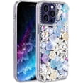 thumbnail image 1 of Compatible with iPhone 15 Pro Max Bling Case Luxury Glitter Rhinestone Diamond Crystal Sparkle Rose Flower Pearl Floral Soft Bumper Protective Case Cover for Women Girls Blue, 1 of 6