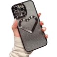 thumbnail image 1 of Compatible with iPhone 15 Pro Max Bling Case Shiny Love Heart Glitter Diamond Full Camera Lens Protection Electroplated Edge Bumper Luxury Fashion Shockproof Cover for Women Girls, 1 of 11