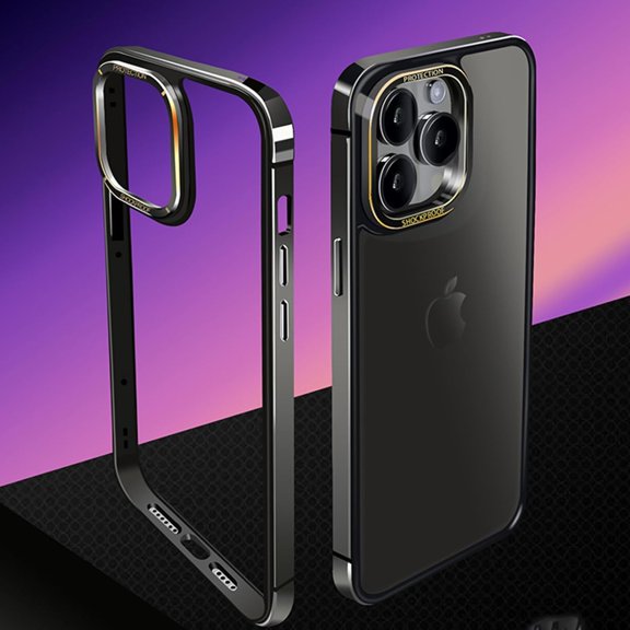 Compatible with iPhone 15 Pro Max Bumper Case Frame Metal Camera Protection Frame Slim Thin Soft Heat Dissipation Fashion Protection Shockproof Cover for Women Man-Titanium Black