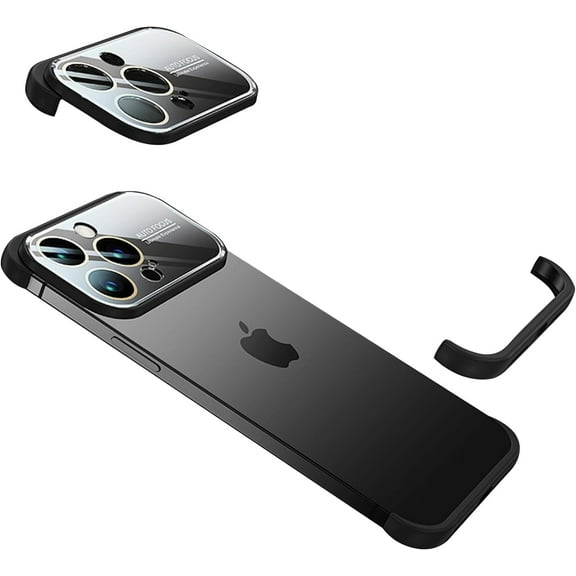 Compatible with iPhone 15 Pro Max Bumper Case,Window Glass Lens Camera Protector Ultra-Thin Lightweight Bumper/Frameless Slim Cover, Minimalist Yet Protective Bumper Shell (Black)