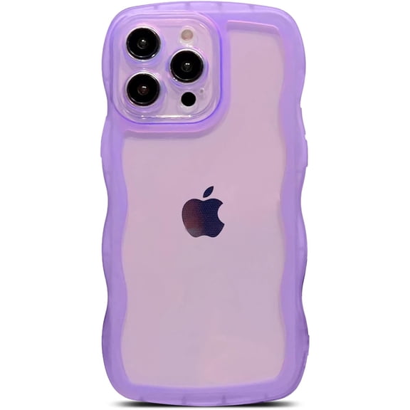 Compatible with iPhone 15 Pro Max Case 6.7", Cute Kawaii Curly Wavy Matte Edge Clear Transparent Soft Silicone Shockproof Protective Phone Cover for Women (Purple)