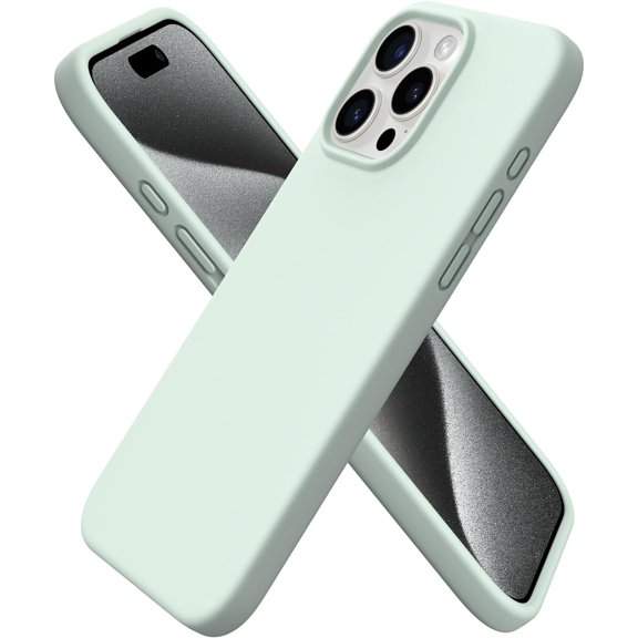 Compatible with iPhone 15 Pro Max Case 6.7", Slim Liquid Silicone 3 Layers Soft Gel Rubber Shockproof Protective Phone Case with Anti-Scratch Microfiber Lining-Light Green