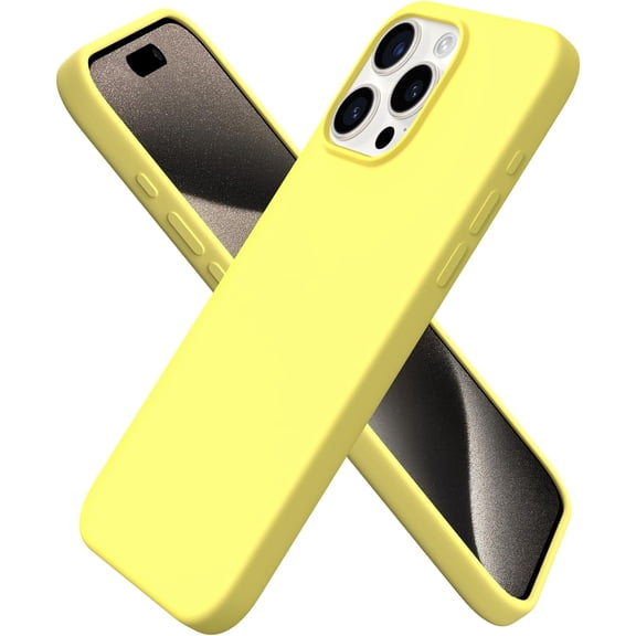 Compatible with iPhone 15 Pro Max Case 6.7", Slim Liquid Silicone 3 Layers Soft Gel Rubber Shockproof Protective Phone Case with Anti-Scratch Microfiber Lining-Lemon Yellow