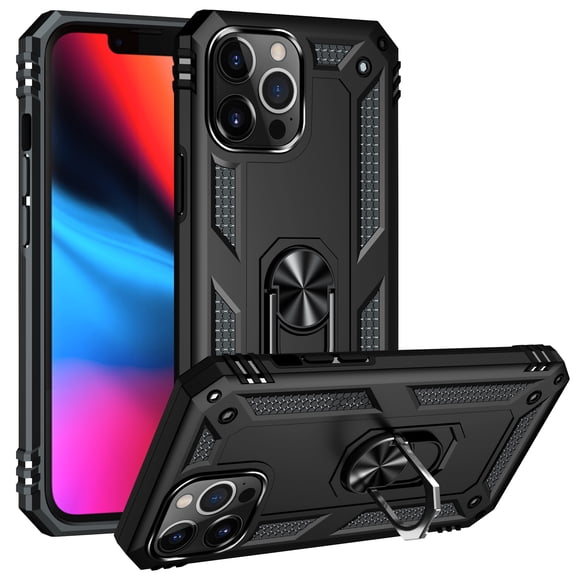 Compatible with iPhone 15 Pro Max Case Built-in 360 Ring Holder Kickstand, Extreme Protection Military Armor Magnetic Car Dual Layer Protective Heavy Duty Phone Cover For iPhone 15 Pro Max,Black