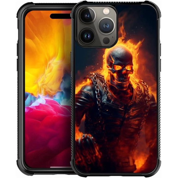 Compatible with iPhone 15 Pro Max Case, A Burning Skull Case for for Men Boys, Anti-Scratch Soft TPU Shockproof Unique Protective Cover Pattern Design