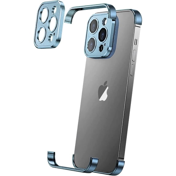 Compatible with iPhone 15 Pro Max Case with Camera Lens Protector, Aluminum Metal Frameless, Borderless Design, Slim Thin & Lightweight, Shockproof Bumper Cover for Women Men (Blue Titanium)