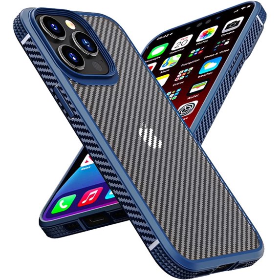 Compatible with iPhone 15 Pro Max Case Clear Carbon Fiber Shockproof Slim Thin Drop Protection Soft Bumper Support Wireless Charging Shockproof Cover Compatible with Women Man Blue