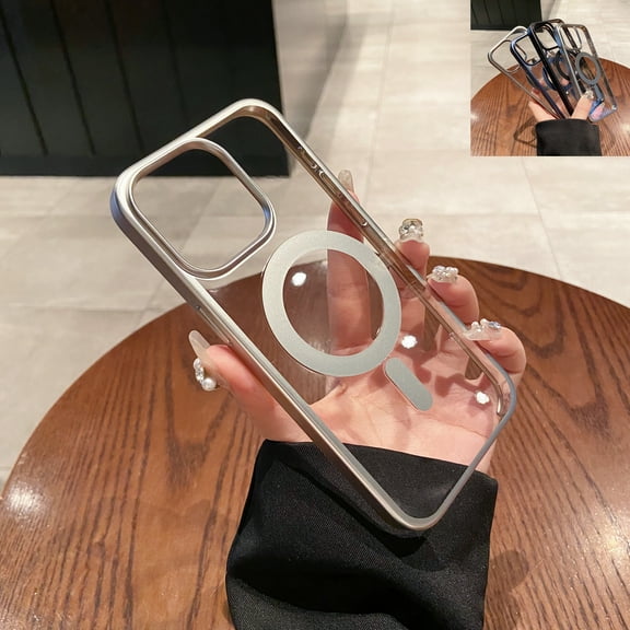 Compatible with iPhone 15 Pro Max Case - Compatible with MagSafe - Clear Transparent Back Stylish Electroplated Edge - Slim Drop Protection Anti-Yellow Magnetic Shockproof Bumper Cover, Gray