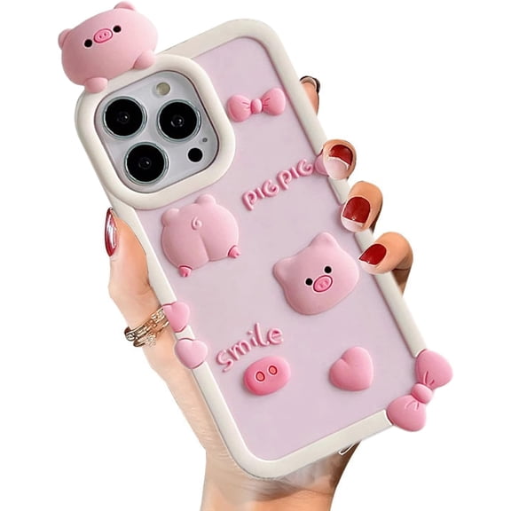 Compatible with iPhone 15 Pro Max Case Cute 3D Cartoon Pig Phone Case Women Girls Girly Kawaii Design Soft Silicone Shockproof Protective Cover for iPhone 15 Pro Max, Pink