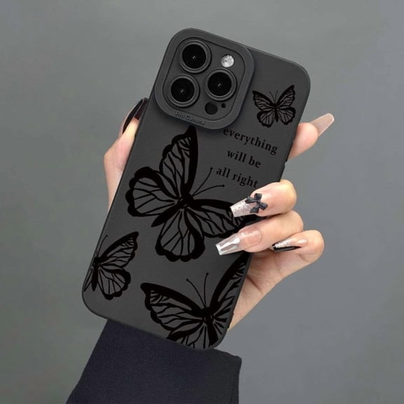 Compatible with iPhone 15 Pro Max Case Cute Butterfly Case with Camera Protection Scratch-Resistant Glitter Cover Girly Women Girls Slim Soft Silicone Protective Shockproof Phone Cover, Black