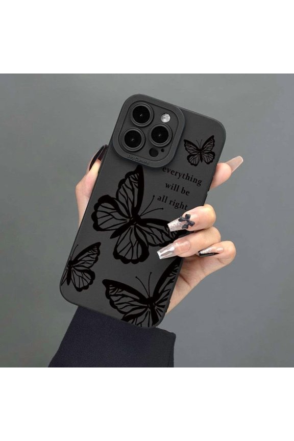 Compatible with iPhone 15 Pro Max Case Cute Butterfly Case with Camera Protection Scratch-Resistant Glitter Cover Girly Women Girls Slim Soft Silicone Protective Shockproof Phone Cover, Black