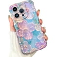 thumbnail image 1 of Compatible with iPhone 15 Pro Max Case Cute Colorful Retro Oil Painting Printed Flower Designed for Women Girls, Water Ripple Curly Wave Frame TPU Bumper Phone Cover 6.7" Floral, 1 of 11