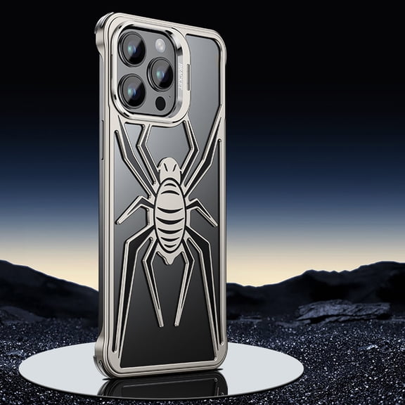 Compatible for iPhone 15 Pro Max Case Cute Cool Rugged Spider Pattern Hollow out Design Versatile Bracket Kickstand for Boys Men Lightweight Shockproof Protective Case, Grey
