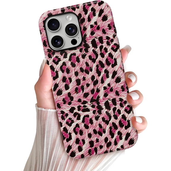 Compatible with iPhone 15 Pro Max Case Cute Leopard Print Phone Case for Women Girl Shockproof Soft TPU and Hard PC Double Layer Protective Cover, Pink Leopard