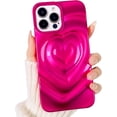 thumbnail image 1 of Compatible for iPhone 15 Pro Max Case Cute Love Heart Fashion Soft Silicone Electroplate 3D Heart Water Ripple Bling Glitter Shockproof Women Girls Case Cover - Hot Red, 1 of 13