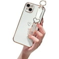 thumbnail image 1 of Compatible with iPhone 15 Pro Max Case, Cute Luxury Plating Edge Bumper with Love-Heart Wristband Stand Soft TPU Shockproof Case for iPhone 15 Pro Max for Girl Women, 1 of 9