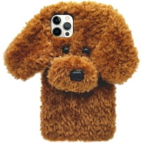 Compatible with iPhone 15 Pro Max Case Cute Plush Furry Dog Phone Case for Women Girls Girly 3D Cartoon Kawaii Case Soft TPU Shockproof Protective Cover, Brown
