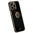 thumbnail image 1 of Compatible with iPhone 15 Pro Max Case Finger Ring Kickstand for Women Girls Rose Gold Edge Full Body Protection Plating Electroplate Case for iPhone 15 Pro Max, Black, 1 of 2