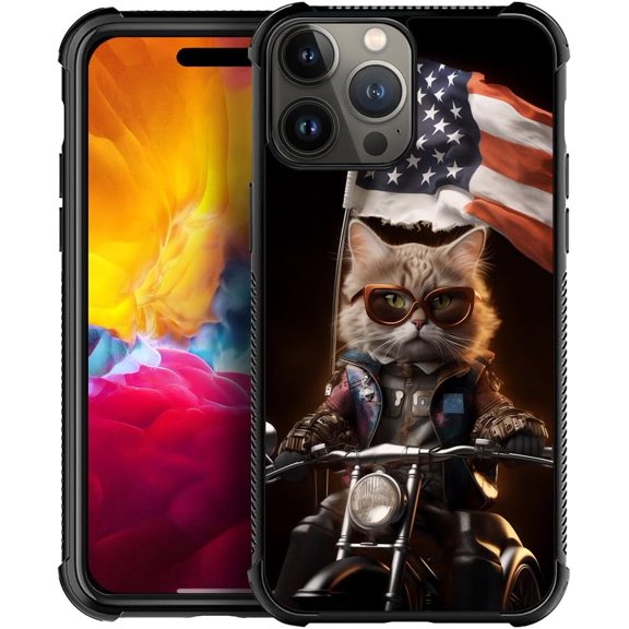 Compatible with iPhone 15 Pro Max Case, Funny Animal Bicycle Cat 4 for Men Boy, Drop Protection with Soft TPU Bumper Case for iPhone 15 Pro Max 6.7-inch