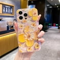 thumbnail image 1 of Compatible with iPhone 15 Pro Max Case Glitter Oil Painting Flower Cute Border Floral Case Girly Women Girls Camera Protection Soft TPU Shockproof Cover Retro Colorful Case,Yellow, 1 of 8