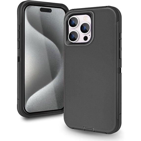 Compatible with iPhone 15 Pro Max Case, Heavy Duty Defender 3-Layer Rugged Shockproof Drop Protective Cover, Strong Durable Phone Cases for iPhone 15 Pro Max 6.7 Inch Display (Black)