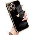 thumbnail image 1 of Compatible with iPhone 15 Pro Max Case Love Heart Plating Electroplate Luxury Elegant Case Camera Protector Soft TPU Screen Protector Shockproof Corner Back Cover -Black, 1 of 12
