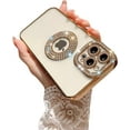 thumbnail image 1 of Compatible for iPhone 15 Pro Max Case with Luxury Clear Plating Logo View Glitter Cute Diamond Sparkly Design Aesthetic Women Teen Girls Phone Cases Bling Camera Protective Cover-Gold, 1 of 7