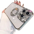 thumbnail image 1 of Compatible for iPhone 15 Pro Max Case with Luxury Clear Plating Logo View Glitter Cute Diamond Sparkly Design Aesthetic Women Teen Girls Phone Cases Bling Camera Protective Cover-Silver, 1 of 11
