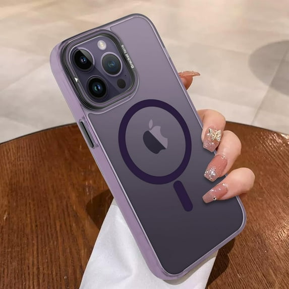 Compatible with iPhone 15 Pro Max Case Magnetic 【Support Compatible with Magsafe】 Kickstand Camera Lens Crystal Luxury Case Camera Protector + Screen Protector Edge Cover Case -Purple