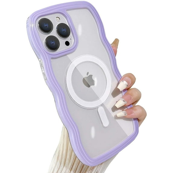 Compatible for iPhone 15 Pro Max Case Magsafe, Wave Phone Case Cute Water Ripple Candy Colors Frame Shockproof for iPhone 15 Pro Max Phone Case for Women 6.7 Inch - Purple