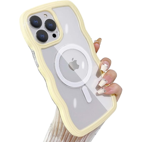 Compatible for iPhone 15 Pro Max Case Magsafe, Wave Phone Case Cute Water Ripple Candy Colors Frame Shockproof for iPhone 15 Pro Max Phone Case for Women 6.7 Inch - Yellow