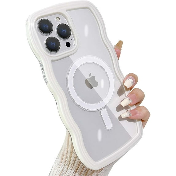 Compatible for iPhone 15 Pro Max Case Magsafe, Wave Phone Case Cute Water Ripple Candy Colors Frame Shockproof for iPhone 15 Pro Max Phone Case for Women 6.7 Inch - White
