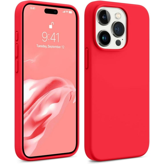Compatible with iPhone 15 Pro Max Case, [Military Shockproof Protection] Silicone Phone Case Anti-Scratch Soft Microfiber Lining Flexible Bumper Case, 6.7 inch, Red