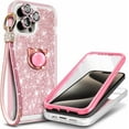 thumbnail image 1 of Compatible with iPhone 15 Pro Max Case, Nagebee Full Body Protection with [Built-in Screen Protector]/Camera Lens Protector/Diamond Wrist Strap Lanyard/Ring Holder, Shockproof Bumper Case (Rose Gold), 1 of 7