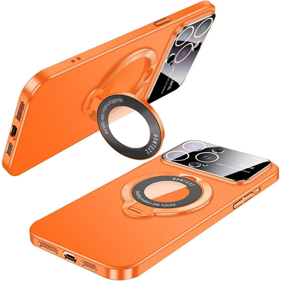 Compatible with iPhone 15 Pro Max Case with Ring Holder Kickstand, Compatible with Magsafe, Military Grade Slim Phone Cover Magnetic Case Shockproof Protective Case Cover for Women Men Orange