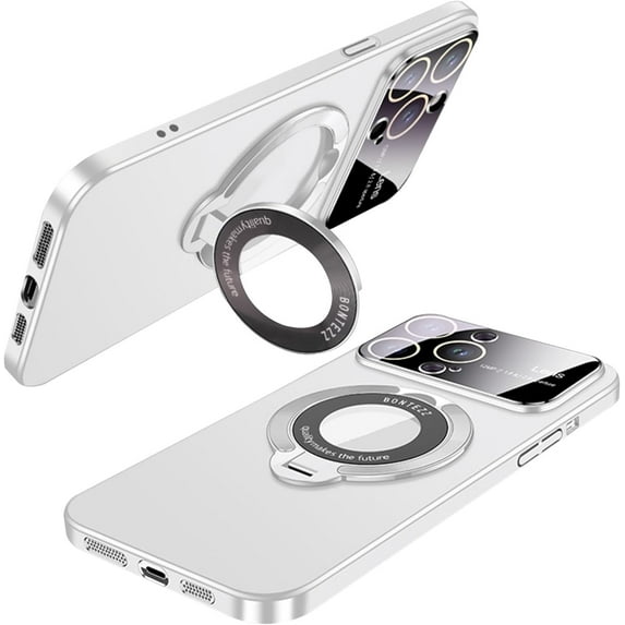 Compatible with iPhone 15 Pro Max Case with Ring Holder Kickstand, Compatible with Magsafe, Military Grade Slim Phone Cover Magnetic Case Shockproof Protective Case Cover for Women Men White