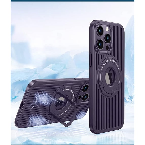 Compatible with iPhone 15 Pro Max Case with Ring Holder Kickstand, Heat Dissipation Breathable Cooling Case Military Grade Magnetic Case Shockproof Protective Case Cover for Women Men Purple